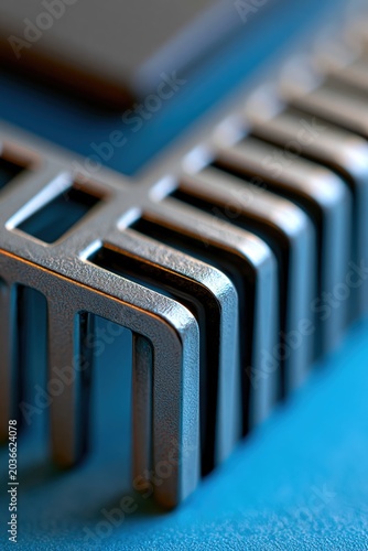 Semiconductor heatsink corner with metallic detail and clean negative space