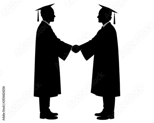 Graduate Handshake Ceremony Silhouette Isolated Academic Success Concept