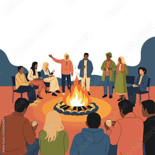 People gathered around a campfire outdoors 2.
