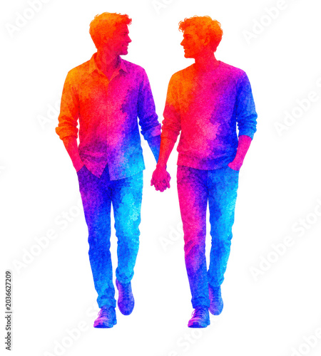 Watercolor Couple Walking Together Romantic Relationship Illustration