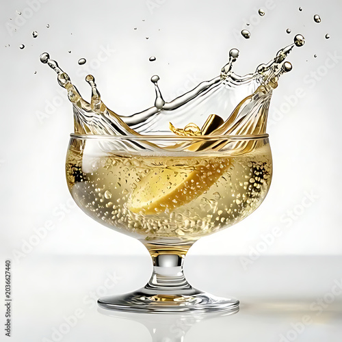 Luxury champagne cocktail with sparkling bubbles and gold garnish