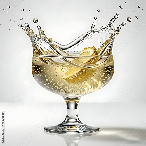 Luxury champagne cocktail with sparkling bubbles and gold garnish