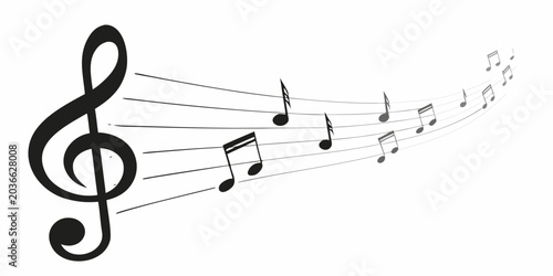 Bild auf Leinwand Musical Staff With Notes Black Vector Illustration On White Background