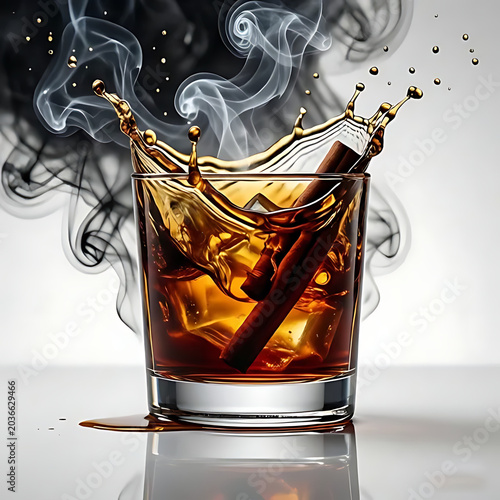 Dark rum cocktail with smoky cinnamon effect and luxury presentation