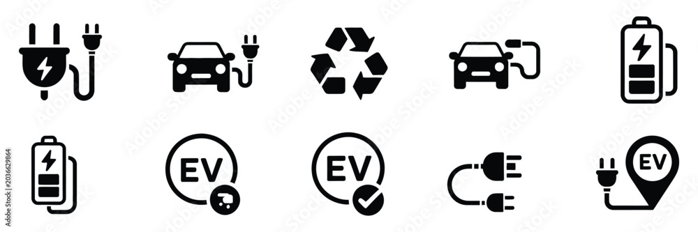 Fototapeta premium Car Charging Point Icon Featuring Electric Plug Symbol and Electricity Sign Electric Car Charging Station Vector Illustration Modern Energy Concept Design