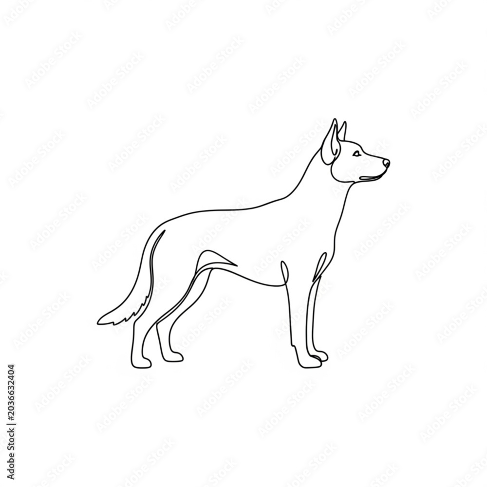 Fototapeta premium Outline of a dog standing in profile with a relaxed posture 