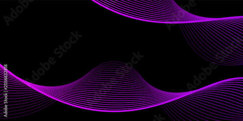 Elegant purple wave lines on a black background forming a smooth, flowing pattern. Perfect for sound, music, tech, or abstract digital themes. dark background.
