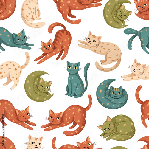 Canvas Print Colorful cats in various playful poses.