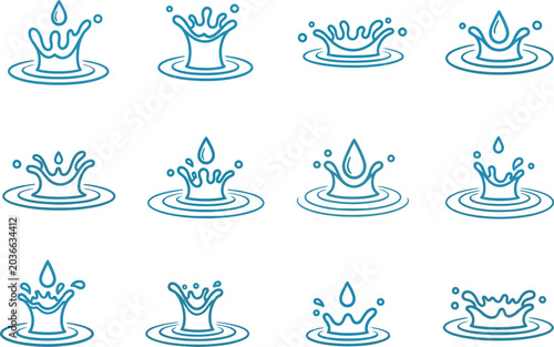 Water Crown Splash Outline Icon Set Minimal Liquid Ripple Vector Collection
