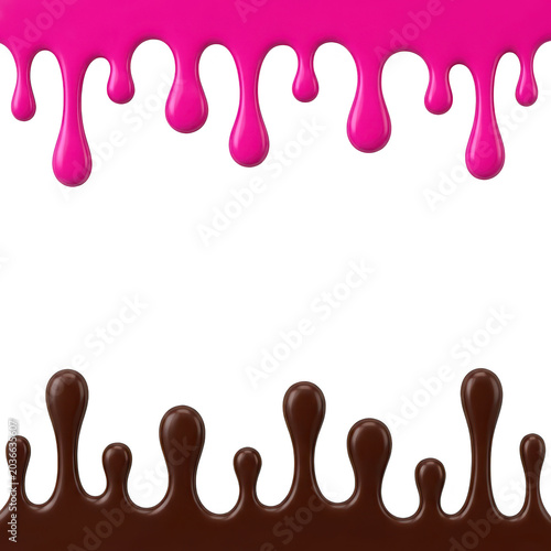 Pink and brown liquid drips isolated on transparent background