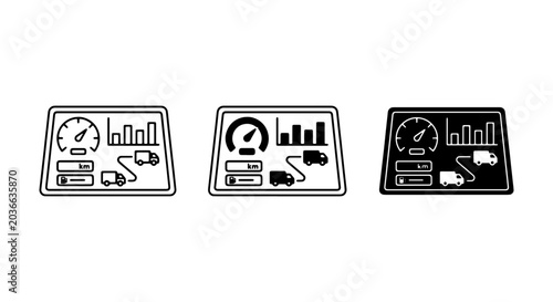 Obraz na płótnie Dashboard Icons: Speedometer, Truck Route, Analytics, Data, Vehicle Tracking Set