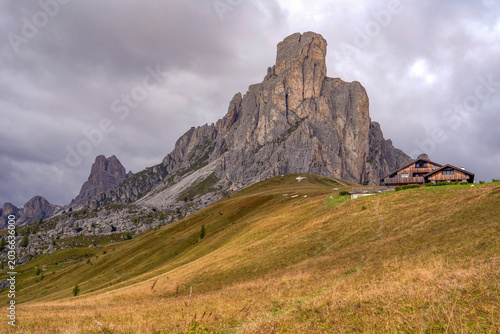 Mountain peak on the top of Giau pass in the Dolomite Alps, Italy