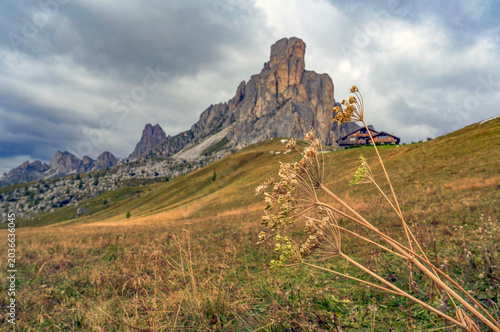 Mountain peak on the top of Giau pass in the Dolomite Alps, Italy