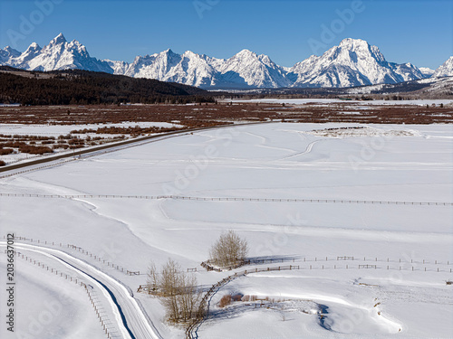 Bilde på lerret Mt Moran & the Tetons from Buffalo Fork Valley; Jackson Hole; Wyoming