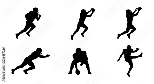 Foto American Football Player Silhouettes, Action Poses Vector Set, Sports Graphic El