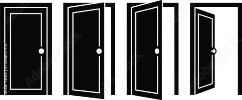 Tableau sur toile Four stages of door opening closed ajar open fully open vector illustration