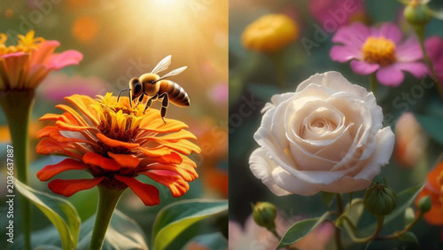 A Collage Of Two Photographs On The Left Side There Is A Close-up Of A Bee