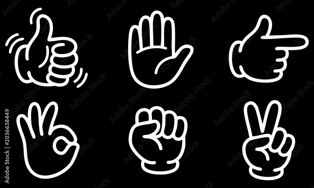 Fototapeta premium Minimalist white hand gesture icons featuring diverse signs arranged as a clean vector graphic design set