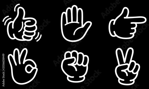 Minimalist white hand gesture icons featuring diverse signs arranged as a clean vector graphic design set