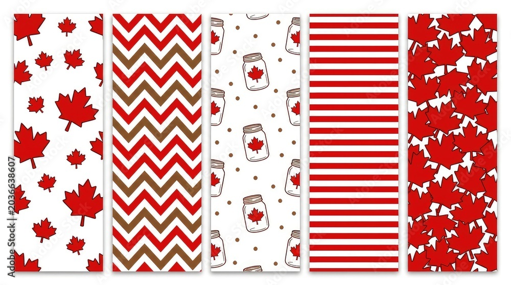 Obraz premium Autumn seamless patterns with maple leaves and stripes