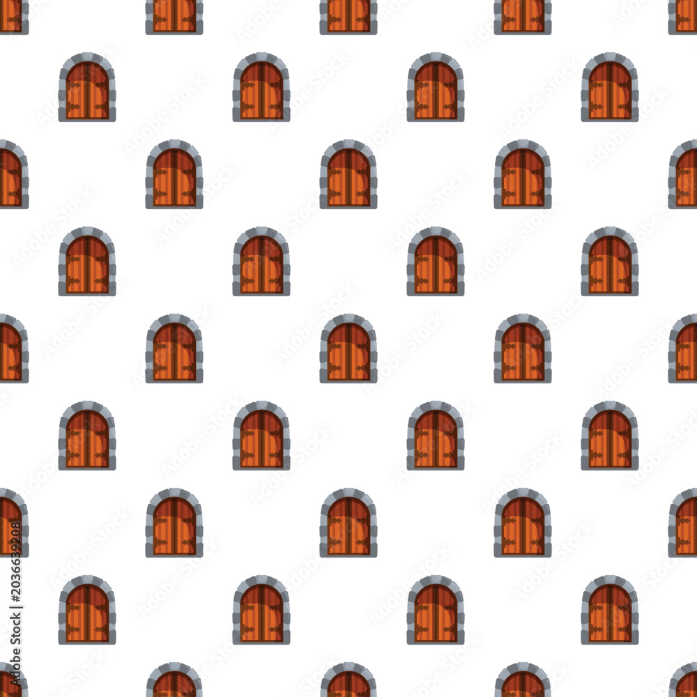 Obraz premium Medieval castle door illustration repeating as a seamless pattern