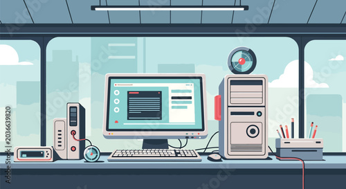 Photos Computer workstation with modern equipment.