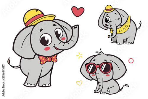 Cartoon elephants with heart and balloons