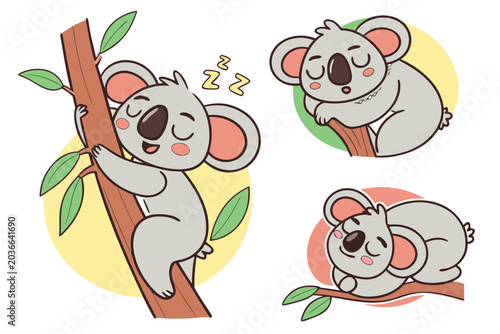 Cute koala eating leaves in a cheerful setting