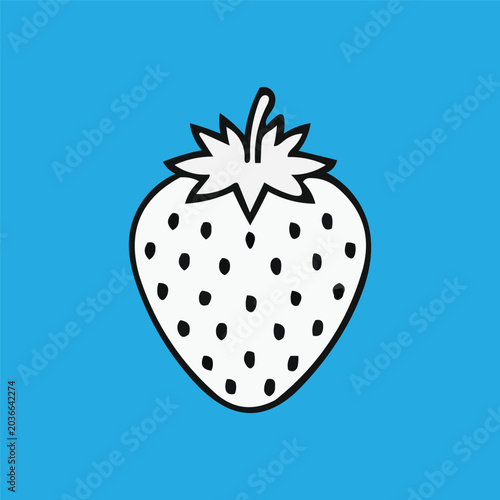 Simple Strawberry Icon: A clean, graphic illustration of a strawberry with its characteristic shape, seeds, and stem, set against a vibrant blue background.