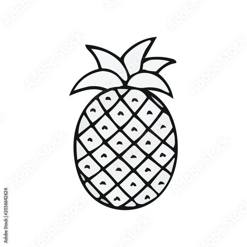 Pineapple Drawing: A simple, hand-drawn illustration of a ripe pineapple, showcasing its iconic segmented texture and leafy crown. Perfect for a fresh, tropical, or culinary theme.