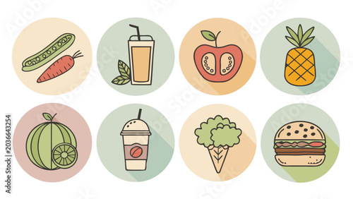 Fotografia Colorful food icons on white background.