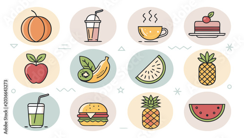 Obraz na płótnie Food and drink icons colorful set.