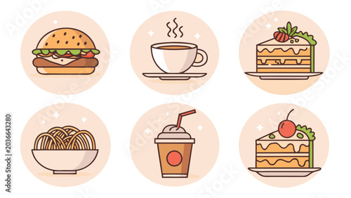 Canvas Print Food and drink icons set.