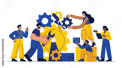 Collaborative professional team optimizing enterprise business processes and technical infrastructure for operational excellence