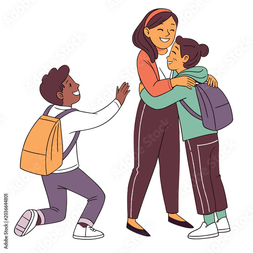 Εκτύπωση καμβά Children reuniting with their mother after school illustration, children
