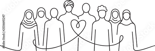 People with heart illustration connection line art vector design.