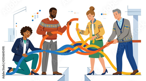 Strategic cross-functional team collaborating to untangle complex workflows and bridge infrastructure gaps for enterprise scalability