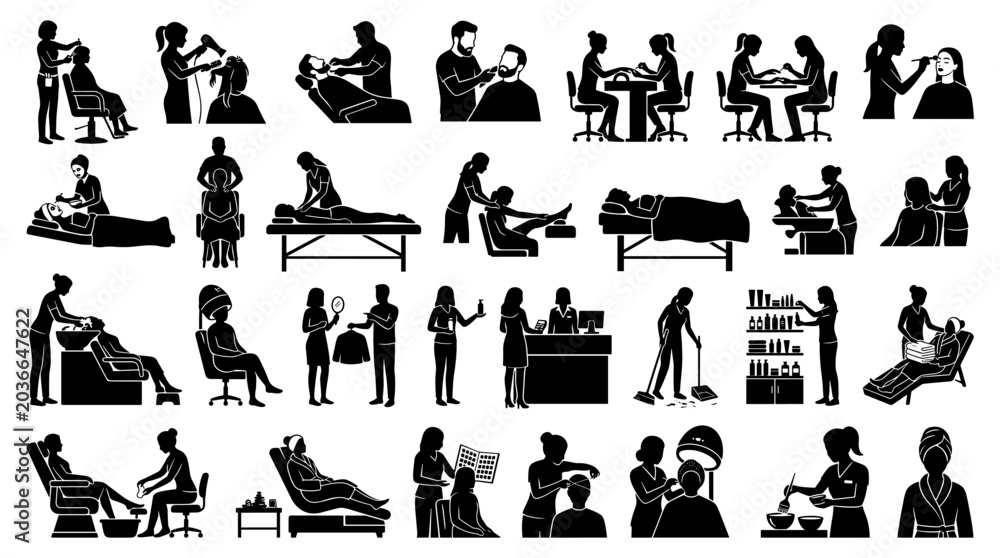 Obraz premium Collection of Silhouettes Representing Beauty Salon and Spa Services