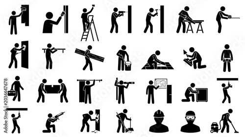 Construction and Renovation Icons Set Showing Various Home Improvement Activities