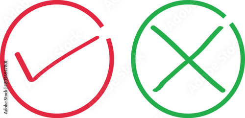 Schilderij op canvas Red check mark and green cross symbol icons for yes or no selection and correct