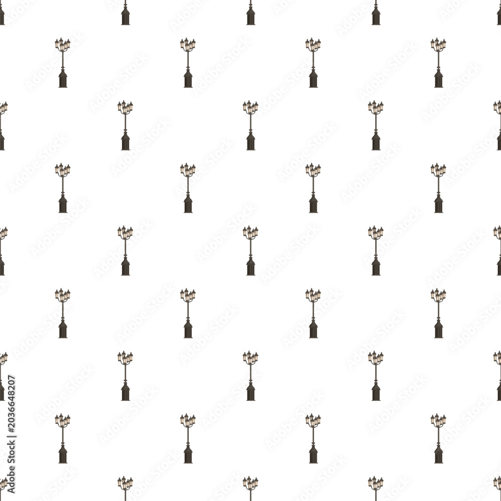 Naklejka premium Repeating pattern showing vintage street lanterns on a white background