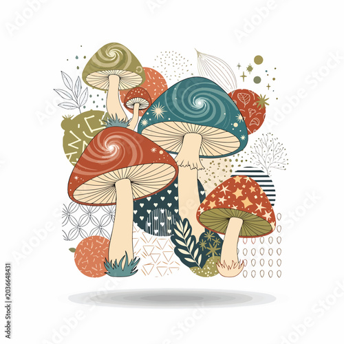 Colorful illustration of various mushrooms 2.