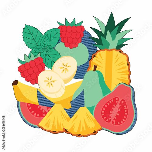Colorful illustration of mixed fruit.