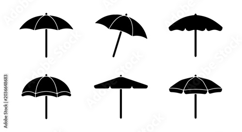 Beach Umbrella Icons, Summer Sun Protection Symbols, Outdoor Shade Vector Set