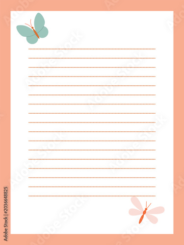 A page for a notebook featuring simple, cute butterflies
