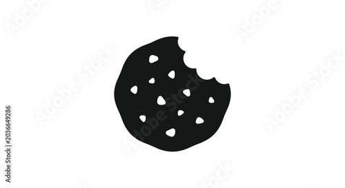 Chocolate chip cookie with a bite taken out black silhouette