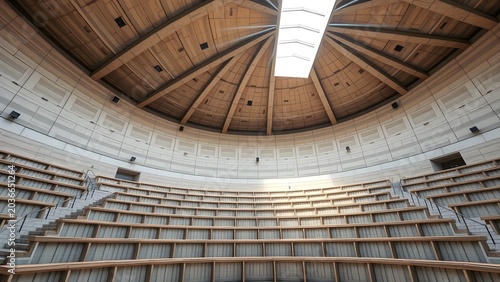 Worm's Eye View Brutalist Amphitheater Meeting Hall Concrete Tiers Rising