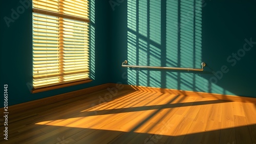 Cast Shadow Venetian Blinds Striping Empty Corner Office Floor Warm