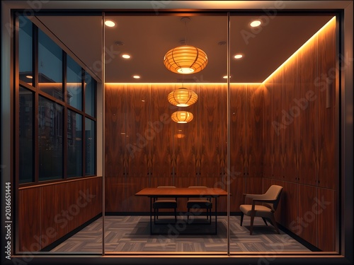 Frame Within View Glass Partition Empty Negotiation Room Amber Pendant