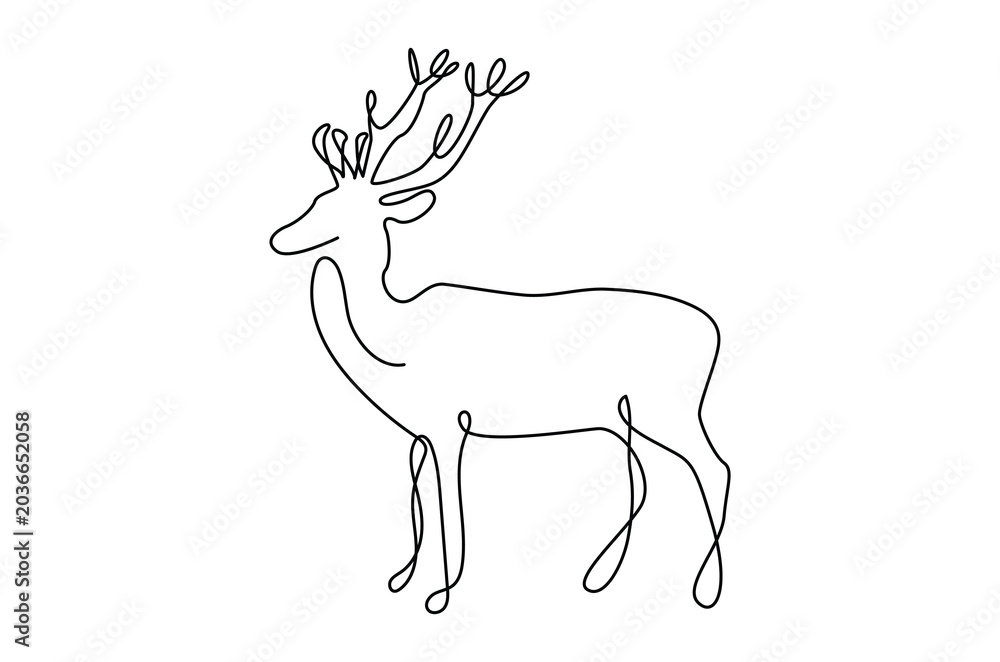 Fototapeta premium Continuous one line art of a deer vector illustration.